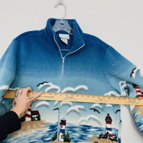 Blair Blue Ocean Print Fleece Full Zip Sweater Adults Size M - Picture 3 of 9